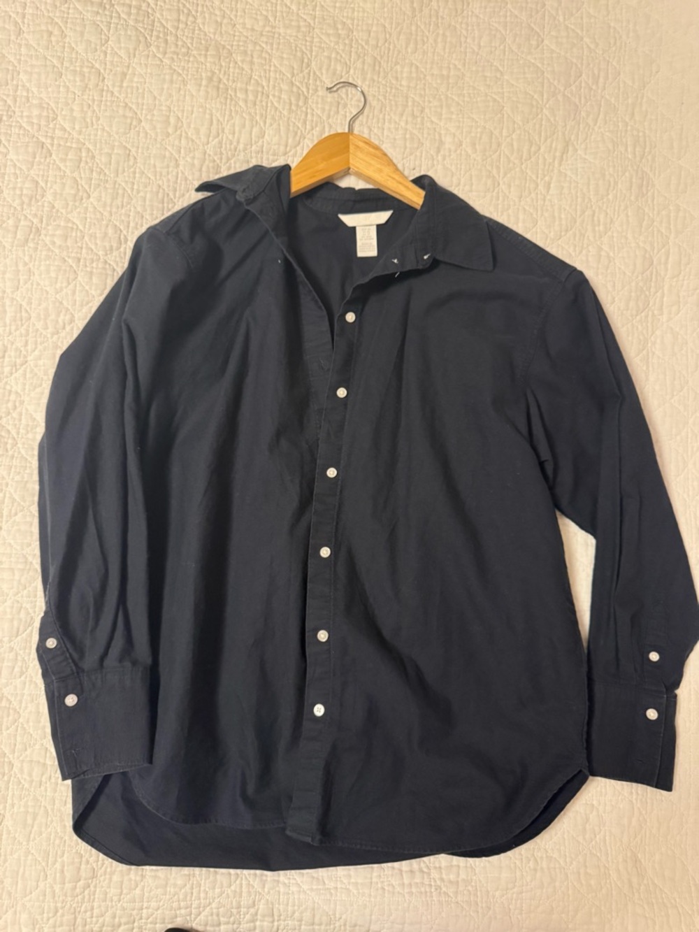 H&M Cotton Dark Navy Long-Sleeve Button-Down Shirt